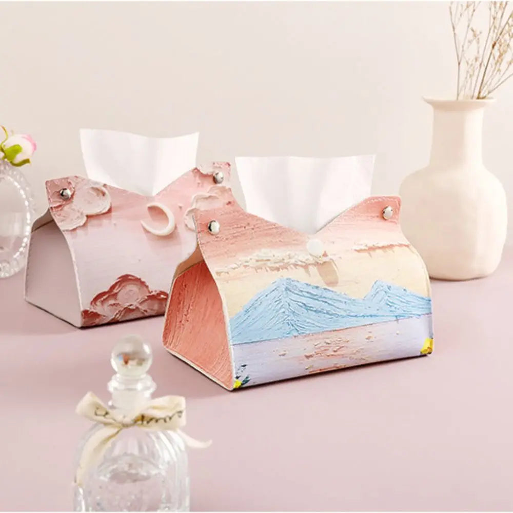 Ästhetische Leder rosa Tissue Case Large Storage Ölmalerei Papier Handtuch Box Creative Durable Serviettenhalter Home